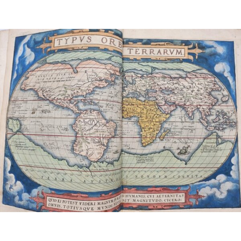 An early and beautifully contemporary hand-coloured worldatlas by Ortelius.