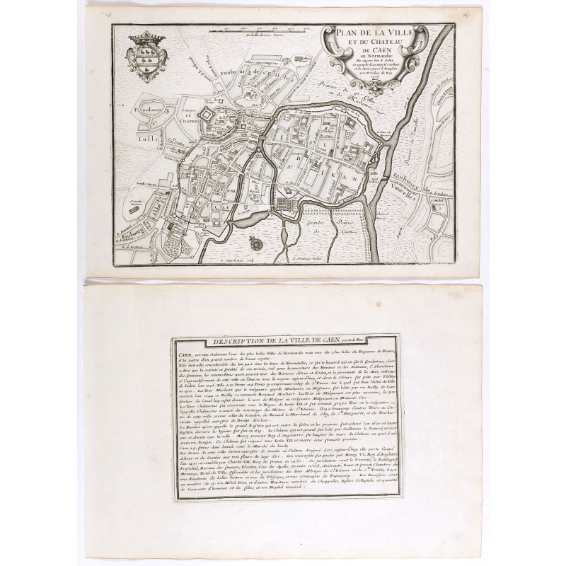 Plan de la ville et du château de Caën en Normandie.