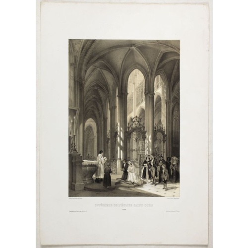 INTERIEUR DE L'EGLISE SAINT OUEN A ROUEN. Dessiné d'après nature par Chapuy. Lith. Par Arnout. Fig par Bayot.