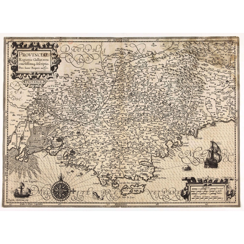 Provinciae, Regionis Galliae, vera exactissimaq. descriptio. Provence Petro Ioanne Bomparioo auctore.