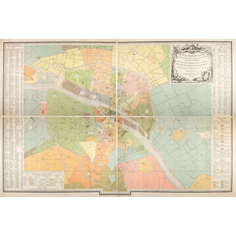 Plan des paroisses de Paris avec la distinction des parties éparses qui en dépendent dressé... par J. Junié, Ingén. Géogr. De Monseigneur l'Archeveque et géomètre des Eaux et forêts de ...