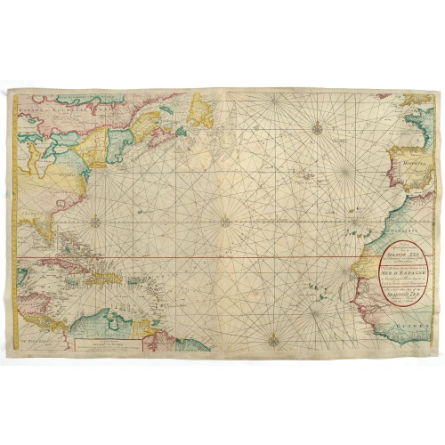 Nieuwe Wassende Graade Zee Kaart over de Spaanse Zee Vant Kanaal tot 't Eyland Cuba In Westindia.