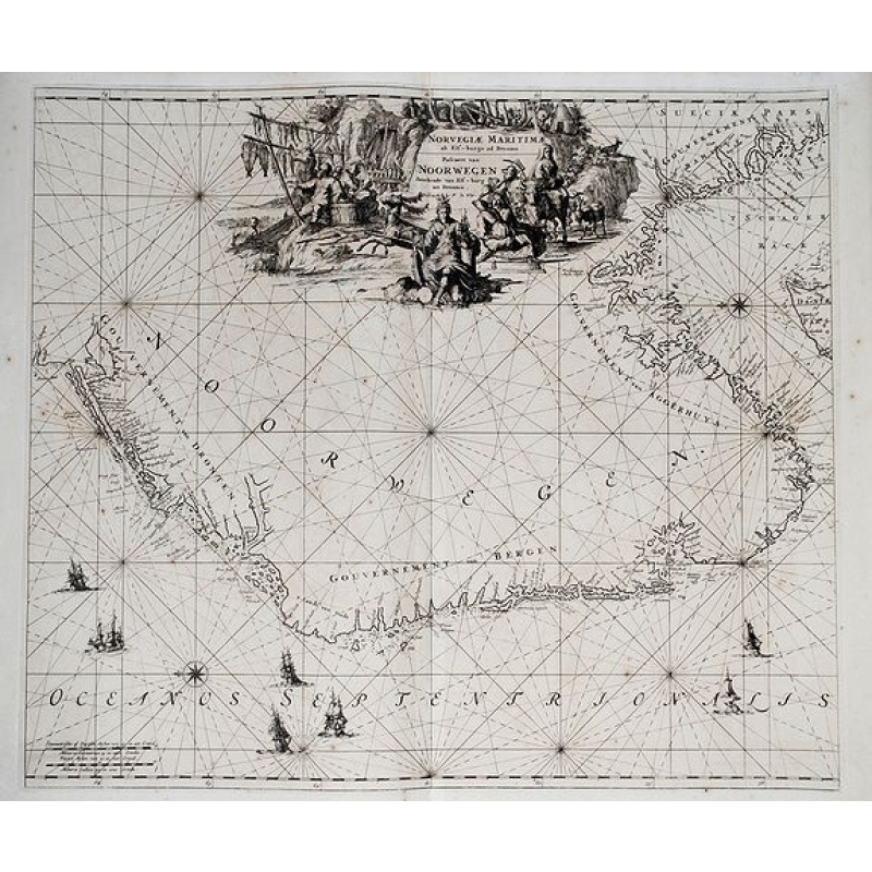 [Lot of 8 maps and prints]  Norvegiae Maritimae ab Elf-burgo ad Dronten / Pascaert van Noorwegen streckende van Elf-burg tot Dronten.