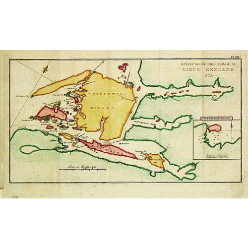 [Lot of 6 maps / prints]  Schets van de Donkere Baai in Nieuw Zeeland 1773.