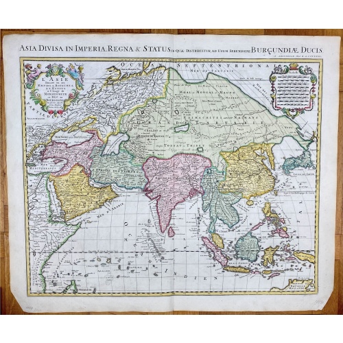 [ Lot of 2 maps of the Asian continent]Asia Divisa in Imperia, Regna & Status in que distribuitur, ad usum serenissimi Burgundiae Ducis